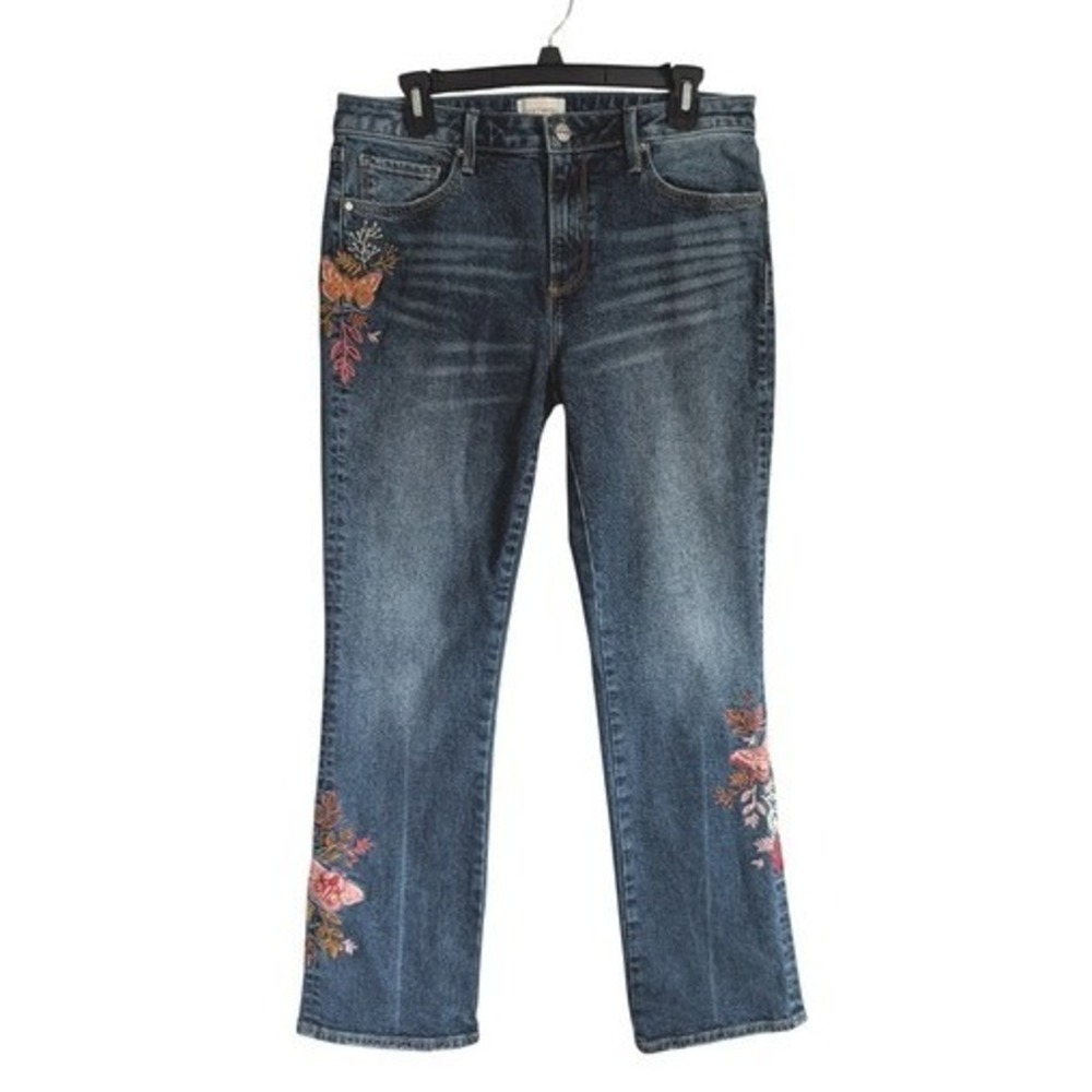 Driftwood Whimsy Fairy Embroidered Moth & Butterfly Blue Bootcut Mid Rise Jeans